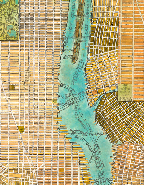 Manhattan Map | Framed Giclee Print on Canvas